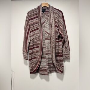 Bobeau Open Front Cardigan Sweater Women Size L Red Tribal Boho Dolman Sleeve